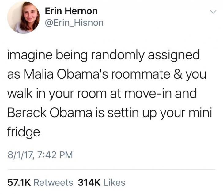 This girl was randomly assigned as Malia Obama's roomate and walked in on Barack being a good dad