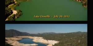 Before/After Picture showing California Lake affected by drought