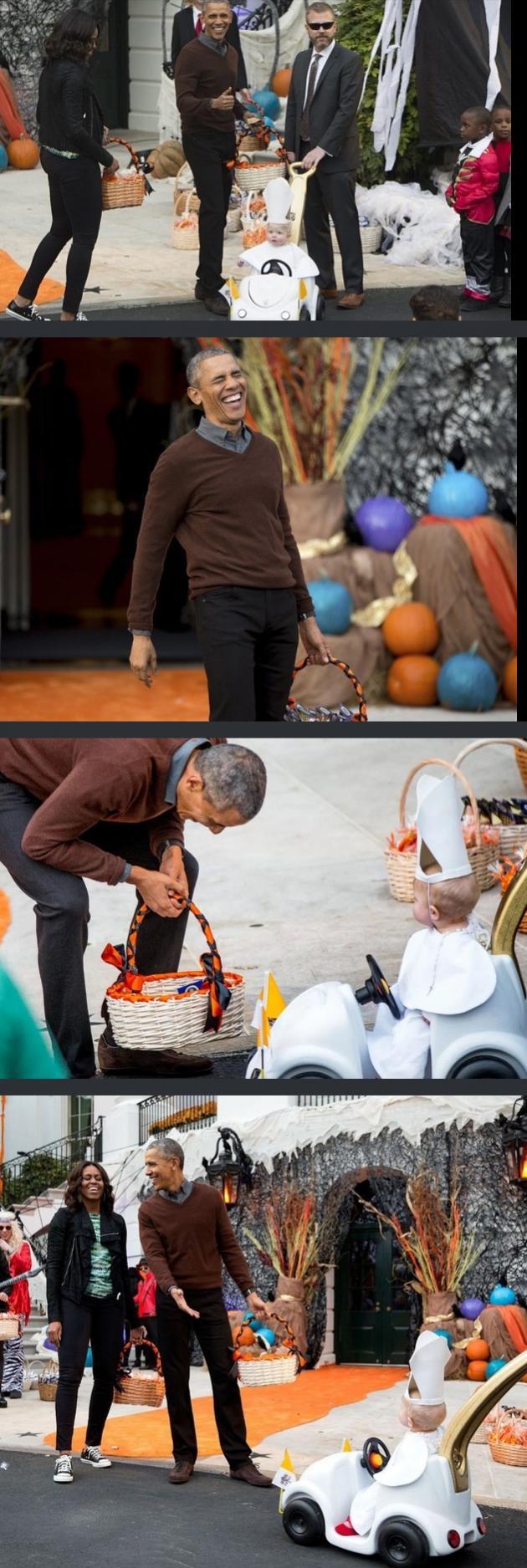 Obama’s endearing reaction to a baby dressed as a pope