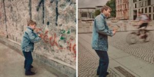 A before and after pic of the Berlin Wall.