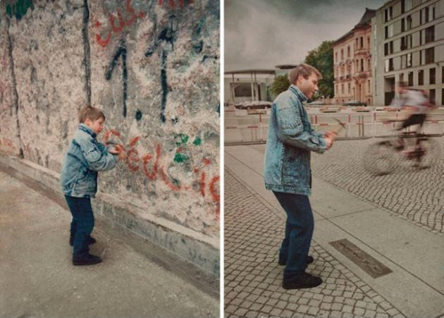 A before and after pic of the Berlin Wall.