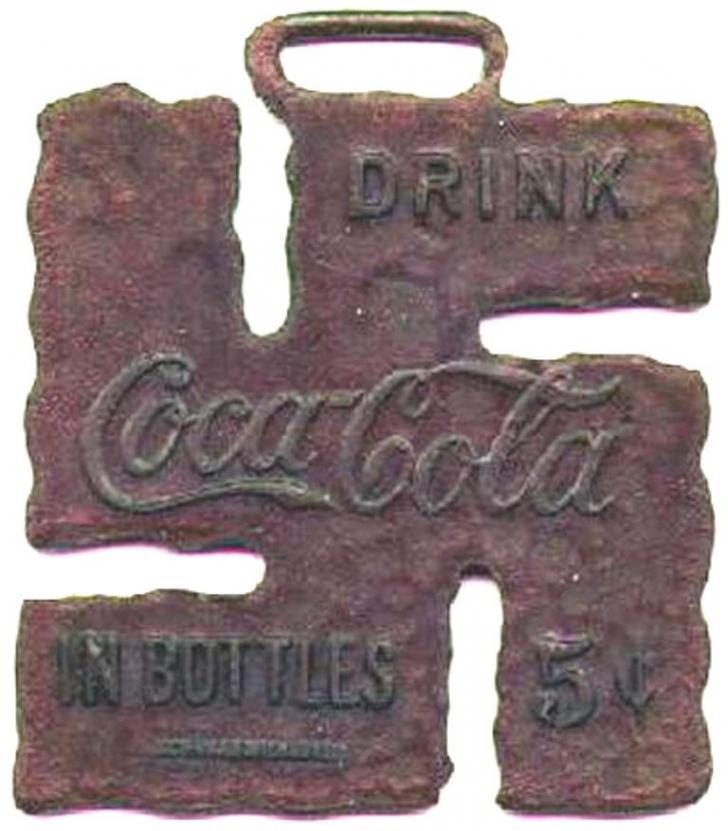 Coca-Cola swastika key fob, 1925. Pre-Nazi days, when it was still a symbol of good fortune.