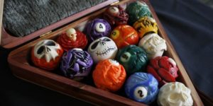 Gear shift knobs carved from billiard balls