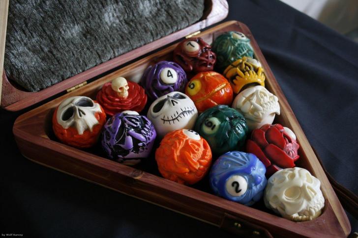 Gear shift knobs carved from billiard balls