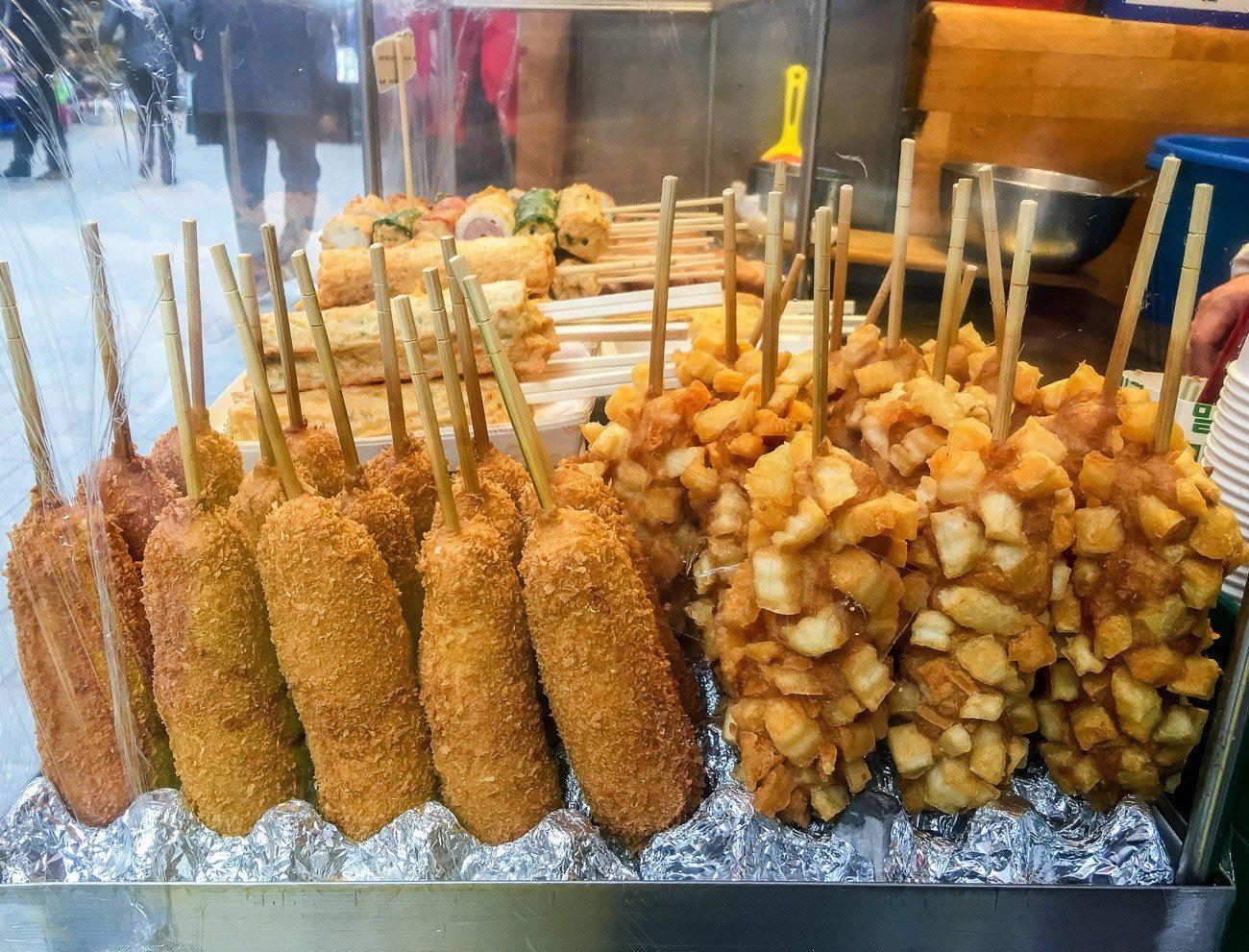 Best Korea puts crinkle cut fries in the corn dog batter...