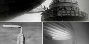 Boarding a zeppelin from the top of the Empire State building. The future was yesteryear…