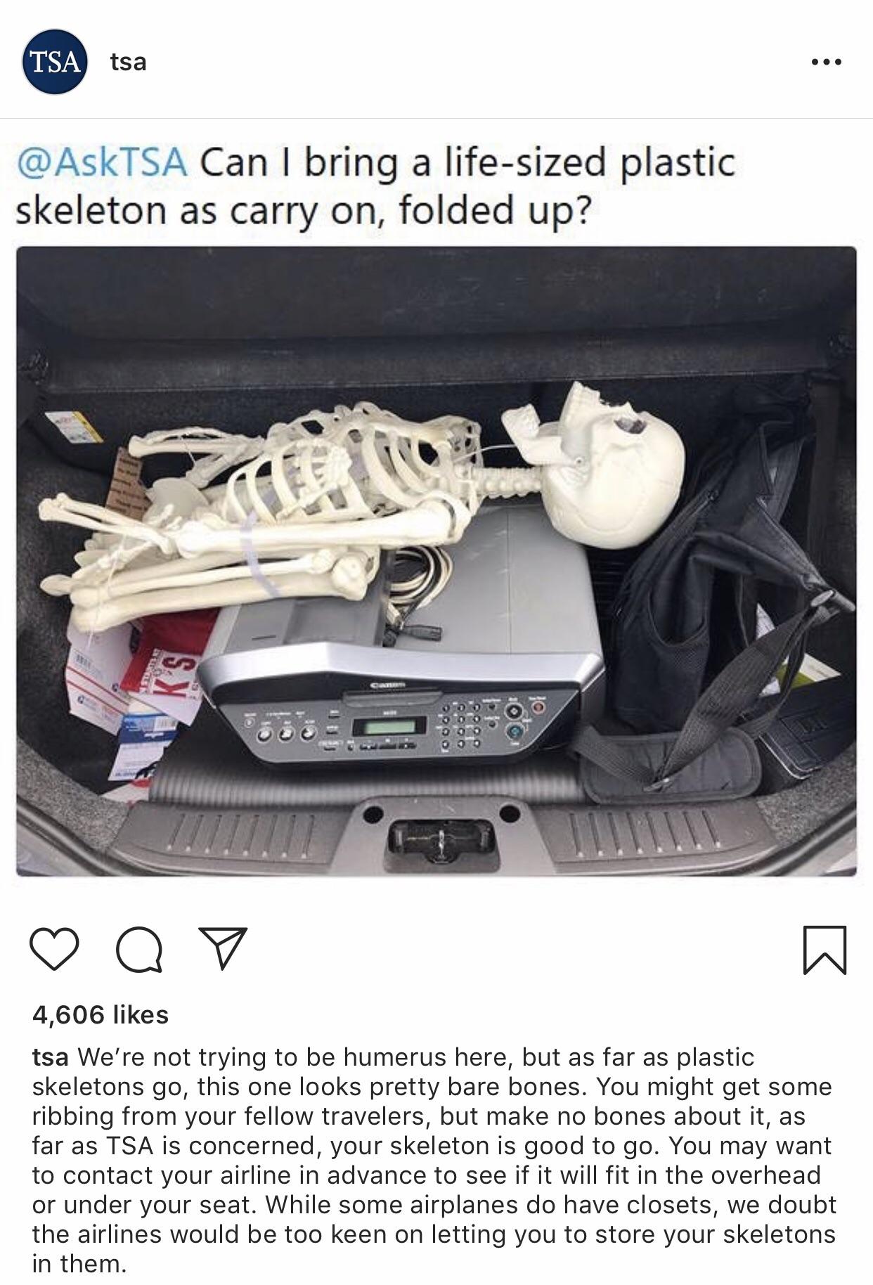 The TSA has a surprisingly entertaining Instagram.