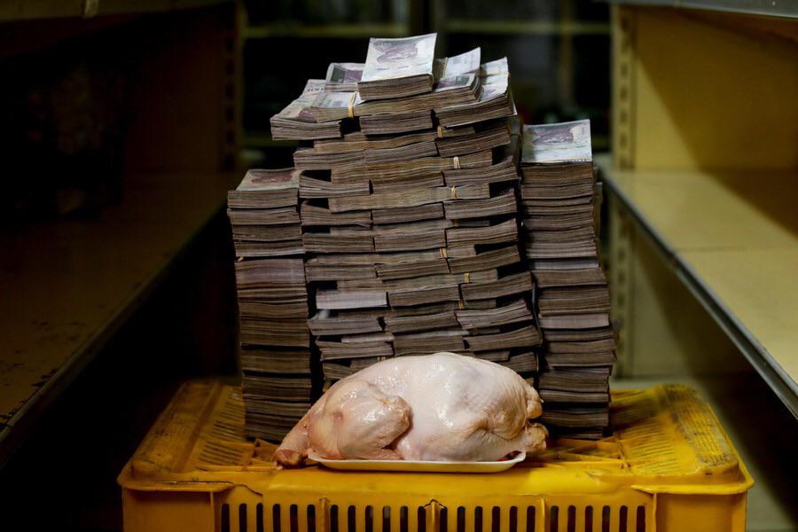The amount of money you need to buy 5 lbs of chicken in Venezuela