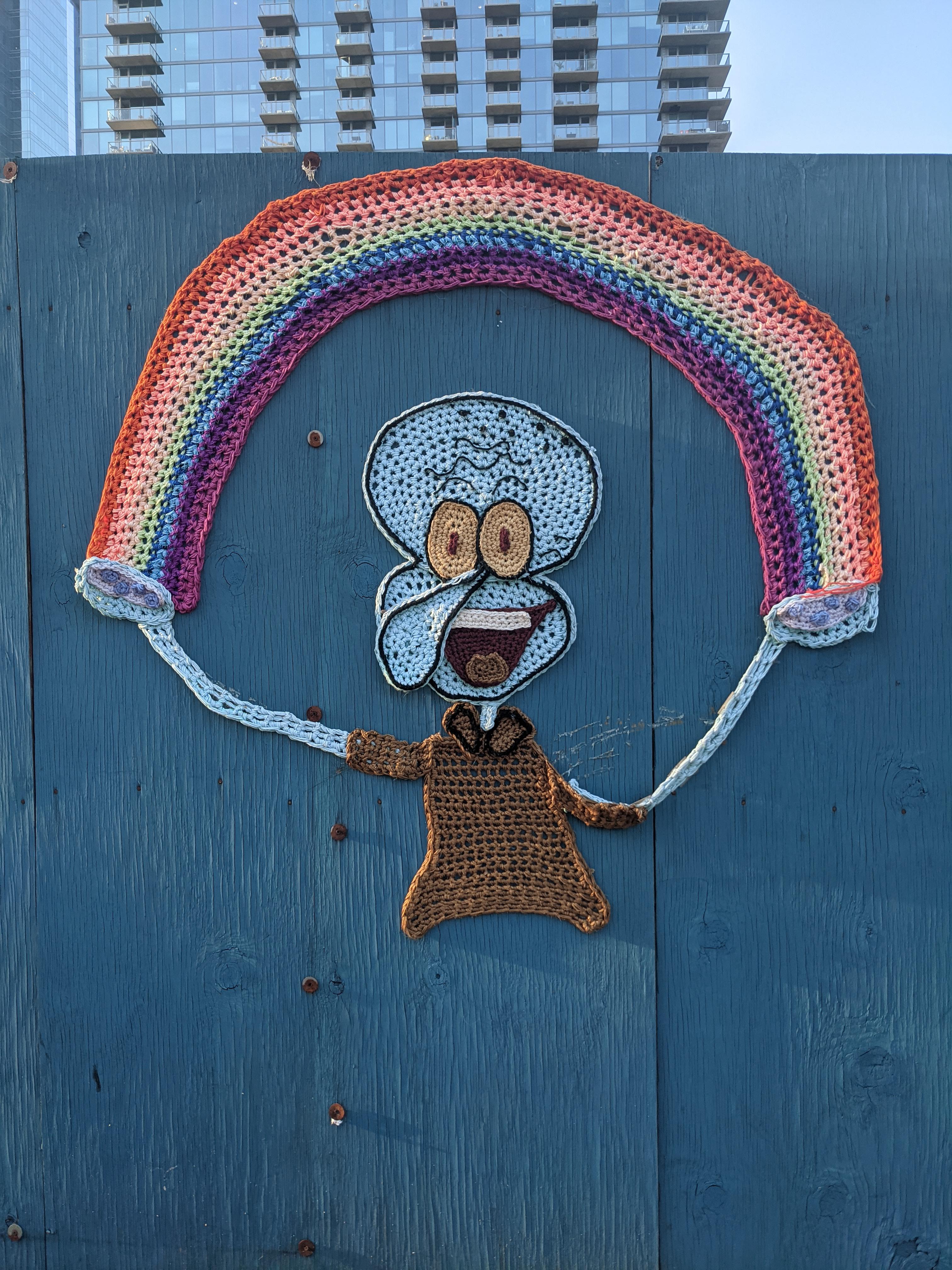 It's crocheted Squidward graffiti in Atlanta, for some reason.