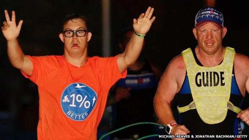 21 year old Chris Nikic is the first person with Down syndrome finish a triathlon, BTW. 