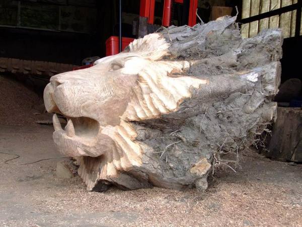 Lion's head made of stump