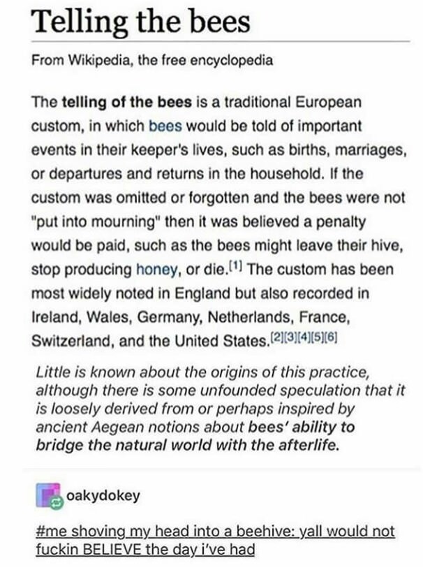 Tell the bees, tuppence a bag.