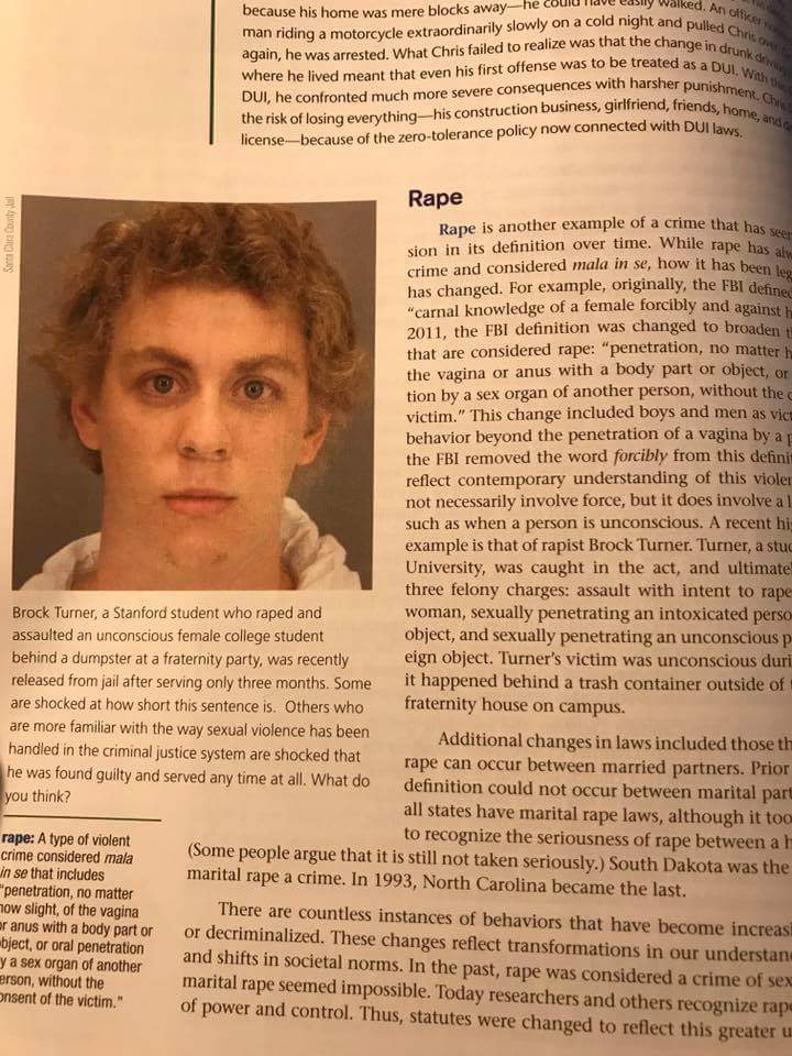 Brock Turner is now the face for rape in Criminology 101 textbooks.