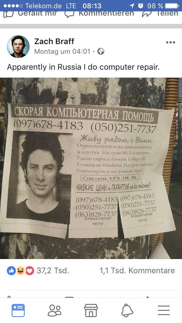 Zach Braff is a Russian Tech Supportist