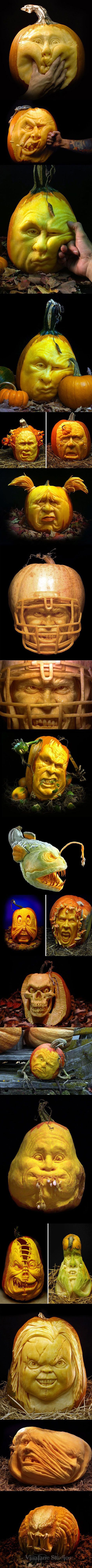 Ultra-realistic pumpkin carvings.