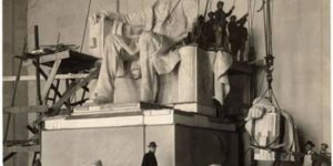 The installation of the statue at the Lincoln Memorial in 1920. The marble figure was originally slated to be only 10 feet high; however, they nearly doubled it to 19 feet to better reflect President Lincoln’s contribution to our nation.