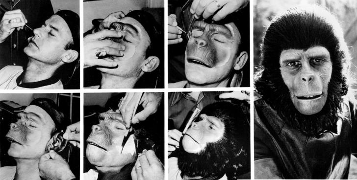 Roddy McDowall being transformed into Cornelius on the set of Planet of the Apes (1967)