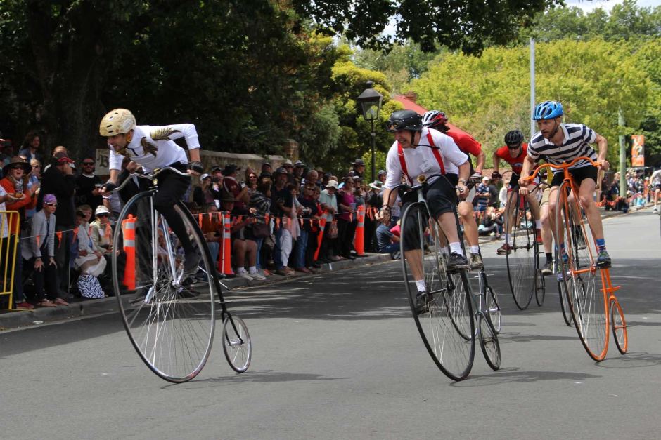 Just some casual penny farthing racing. 
