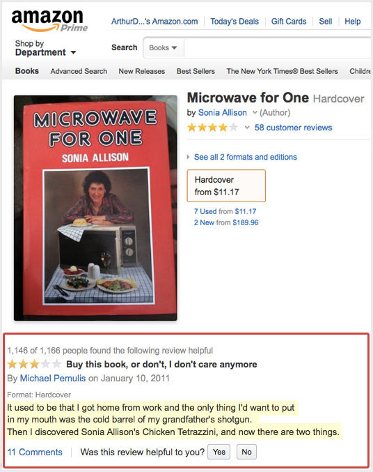 Amazon review: Microwave for One.