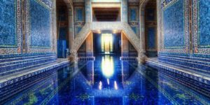 Azure blue indoor pool at hearst castle.