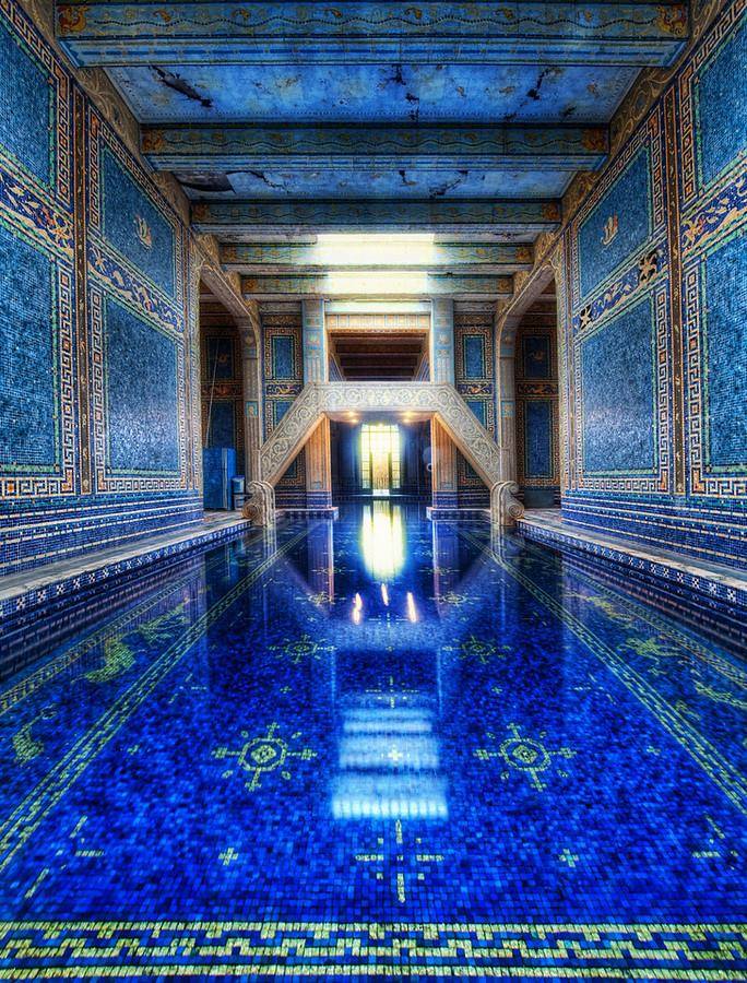 Azure blue indoor pool at hearst castle.