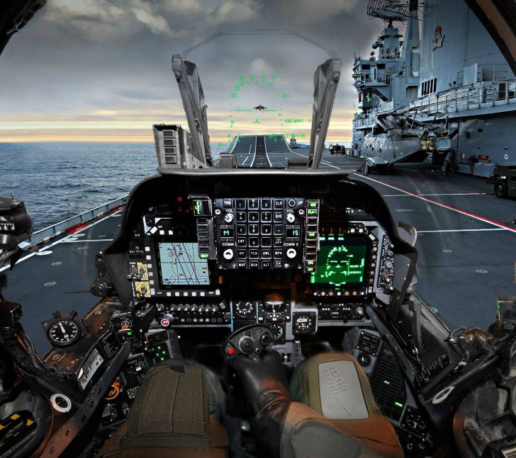 The cockpit of a Harrier jet