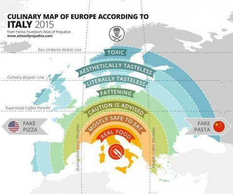 Culinary map of Europe according to Italy