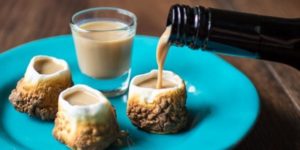 Toasted marshmallow shot glasses with Baileys.