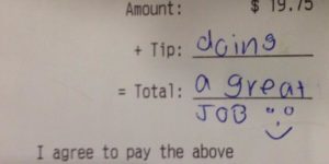 Had a customer with Down Syndrome come in. This is the tip he left me