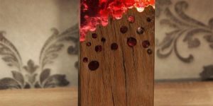 Wood lamp made with acrylic glass looks like it’s burning