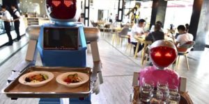 Robot food servers in Japan.