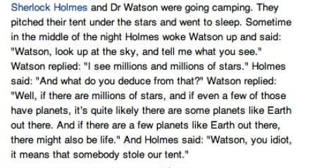 Sherlock Holmes and Dr. Watson go camping.