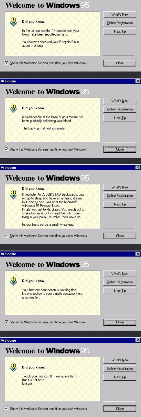 Windows 95 tips , not sure if creepy or funny