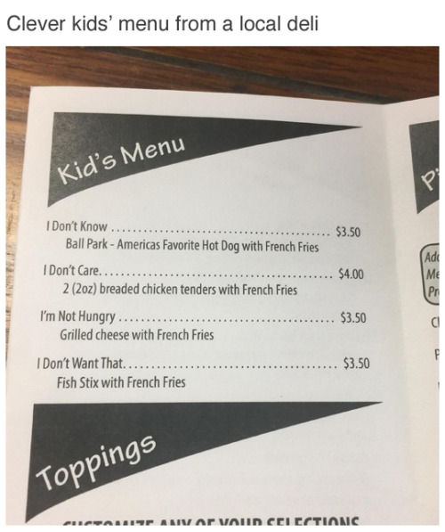 Clever kids menu