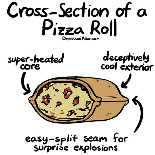 Cross-section of a pizza roll