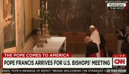 Pope Francis has a way with tablecloths.