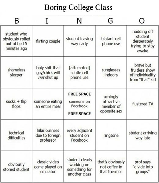 College class bingo.