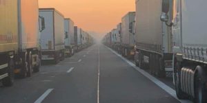 A queue of trucks on the Polish border (Zgorzelec).