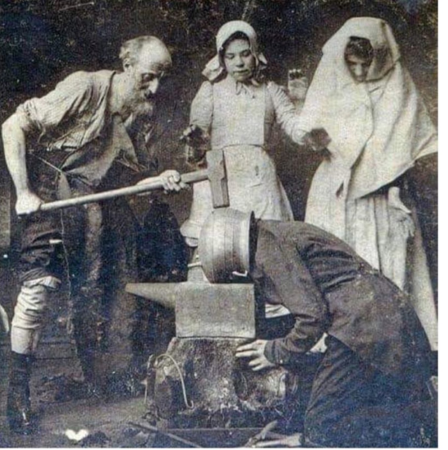 Treating a headache circa 1895.