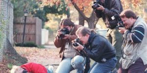 Papa-paparazzi surrounding Mr. Socks– Bill Clinton’s cat, circa the summer of ’92.