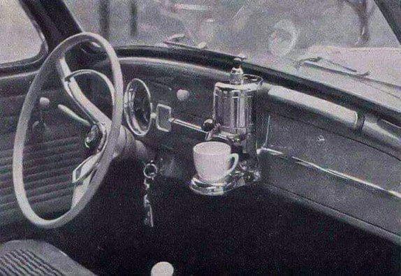 ~1959, a coffee maker was an option in Volkswagen cars.