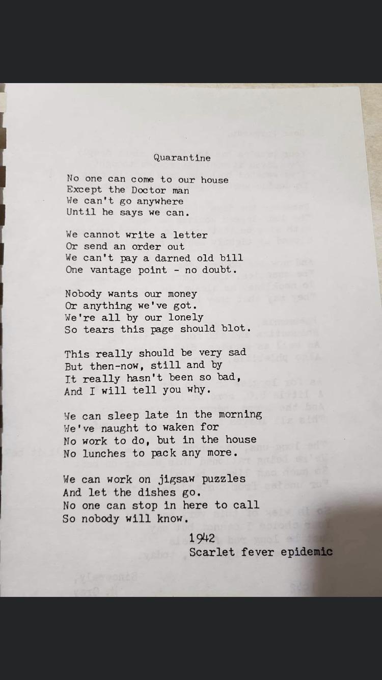 Scarlet fever poetry circa 1940.