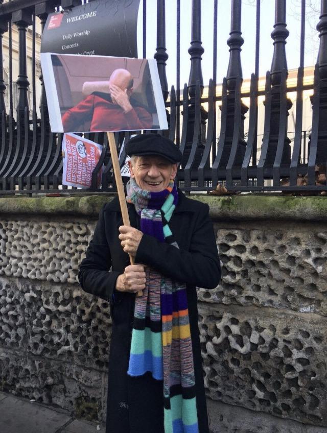 Mr. Ian McKellen's protest sign.