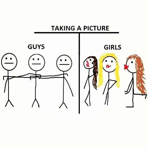 Taking a  picture - girls vs. guys.