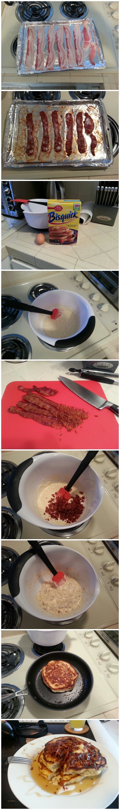 Making bacon pancakes.
