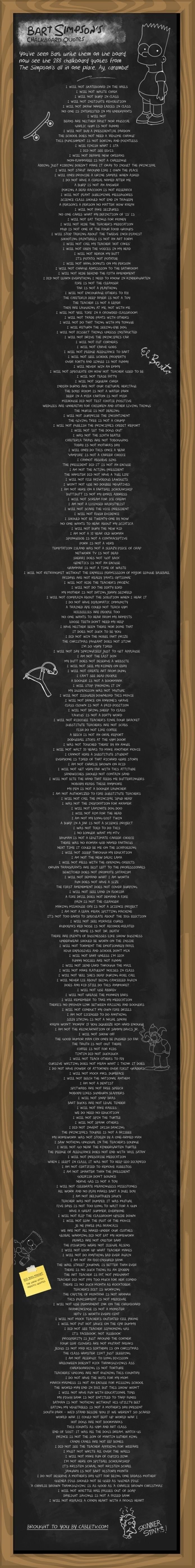 Every single one of Bart Simpson's chalkboard quotes.
