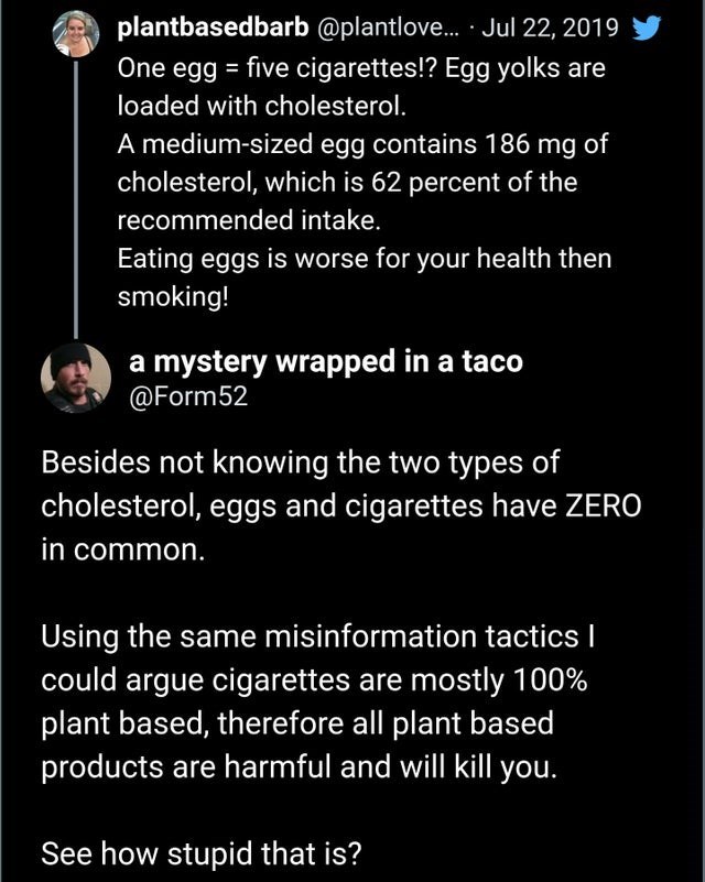 eggs and cigarettes have nothing in common