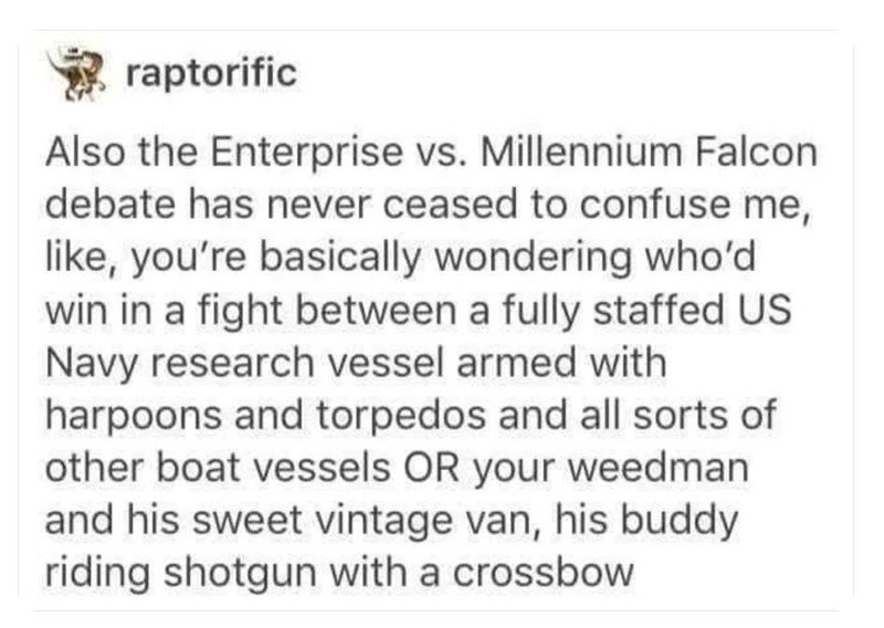 honestly though, i might take the millenium falcon. Debate away!