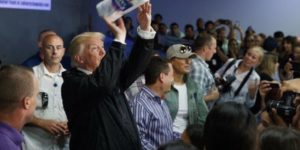 President Trump throwing paper towels to his fans in Puerto Rico