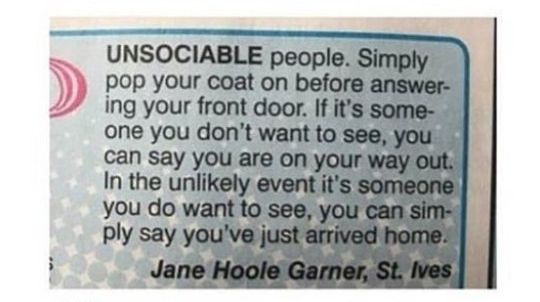 Dear unsociable people...
